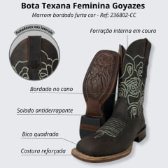 Bota Texana Feminina Goyazes Café Bordada - Ref. 236402-CF