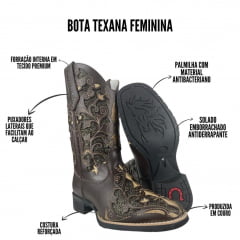 Bota Texana Feminina Big Bull Boots Café – Ref. B196-900