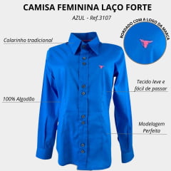 Camisa Feminina Laço Forte Manga Longa Azul Logo Rosa Ref. 3107