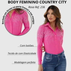 Body Feminino Country City Elza Rosa Colarinho UV50+ Ref:236
