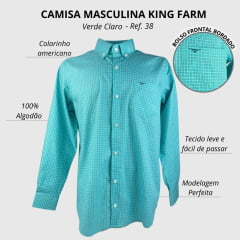 Camisa Masculina King Farm Verde Xadrez Manga Longa Ref.38