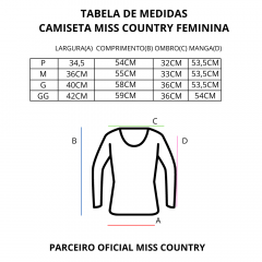 Camiseta Fem Miss Country Proteção UV Preto Ref: 00050