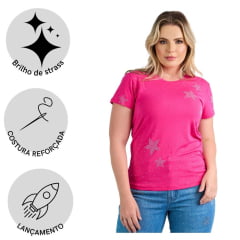 Camiseta Feminina Miss Country T-Shirt Strass Pink Ref: 3109
