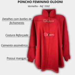 Poncho Vermelho Feminino Oldoni Capa Com Punho - Ref. P5502