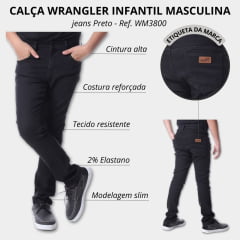 Calça Infantil Wrangler Jeans Preto Slim Teen - Ref. WM3800