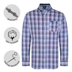 Camisa Masculina Wrangler Manga Longa Tricoline Xadrez Ref.138 UN