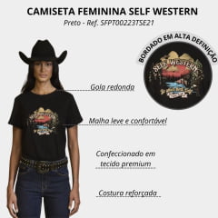 Camiseta Feminina Self Western T-Shirt Manga Curta Preto R:TSE2