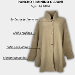 Poncho Bege Feminino Oldoni Capa Com Punho - Ref. P4706