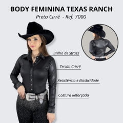 Body Feminino Texas Ranch Preto Brilho de Strass - Ref. 7000
