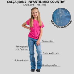 Calça Infantil Miss Country Jeans Stars Azul Claro Ref.1025