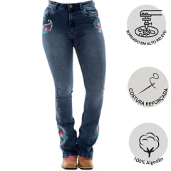 Calça Jeans Feminina Ox Horns Azul Bordada Flare Ref: 2509