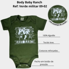 Body Infantil Baby Ranch Cavalo Verde Militar Ref: 09-02