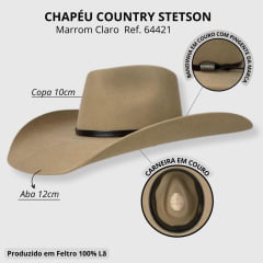 Chapéu Country Stetson Camel Aba12 Feltro de Lã - Ref 64421