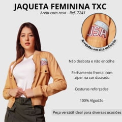 Jaqueta Feminina Txc Extra Bordada Areia Com Rosa Ref. 7241