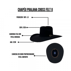 Chapéu Country Pralana Cross Felt II Aba 12 Preto Ref: 12452