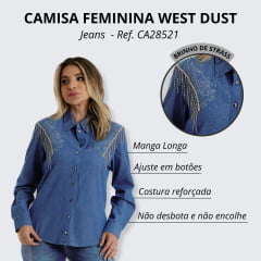 Camisa Jeans Feminina West Dust Bordado Strass - Ref.CA28521