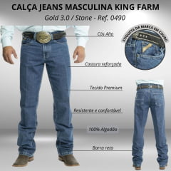 Calça Masculina King Farm Jeans Stone Gold 3.0 Relaxed Fit R.0490