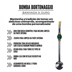 Bomba de Chimarrão Bortonaggio com Pedra Verde Ref.: D257