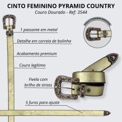 Cinto Feminino Pyramid Country Couro Dourado Liso - Ref.3544