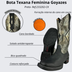 Bota Texana Feminina Goyazes Couro Pit Preto Ref: 233202-CK