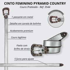 Cinto Feminino Pyramid Country Couro Prata Liso - Ref.3544