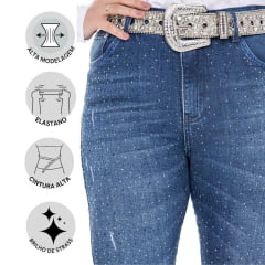 Calça Feminina Flare Texas Road Jeans Com Brilho New York 541