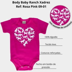 Body Infantil Baby Ranch Coração E Cavalos Pink Ref: 09-04