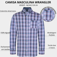 Camisa Masculina Wrangler Manga Longa Tricoline Xadrez Ref.138 UN