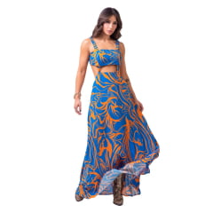 Vestido Feminino Buphallos Azul E Laranja Ref: BPL 842