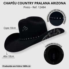 Chapéu Country Pralana Arizona Queen Aba 10 Preto Ref. 12484