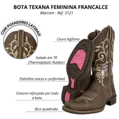 Bota Feminina Texana Escrete Francalce Vaqueta Fóssil Ref. 3121