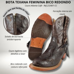 Bota Texana Feminina Goyazes Bico Redondo - Ref.233401-CC