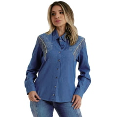 Camisa Jeans Feminina West Dust Bordado Strass - Ref.CA28521