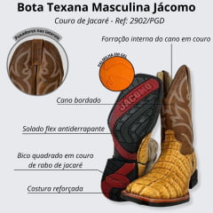 Bota Texana Masculina Jácomo Couro de Jacaré - Ref. 2902/PGD