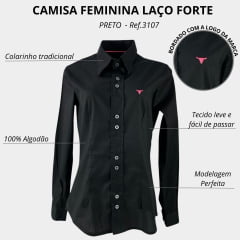 Camisa Feminina Laço Forte Manga Longa Preta Ref. 3107