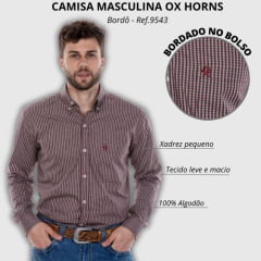 Camisa Xadrez Bordô Manga Longa Masculina Ox Horns Ref.9543
