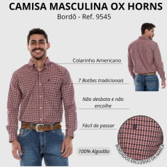 Camisa Masculina Ox Horns Manga Longa Xadrez Bordô Ref. 9545