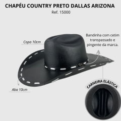 Chapéu Feminino Country Dallas Arizona Preto - Ref.15000