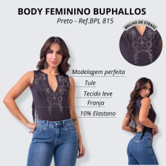 Body Feminino Buphallos Regata Preto Com Franja - Ref BPL815