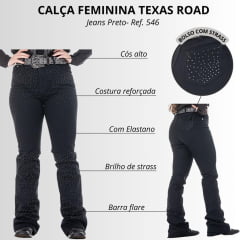 Calça Feminina Flare Preta Texas Road Jeans Black Shine Ref.546