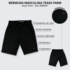 Bermuda Masculina Texas Farm Sarja Preto Ref. BMB005