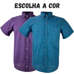 Camisa Laço Forte Masculina Xadrez Manga Curta Slim Ref.9205 - Escolha a cor
