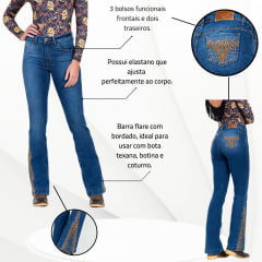 Calça Feminina Stabulos Jeans Flare Bordado - Ref. SBT217