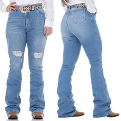 Calça Feminina Flare Texas Road Jeans Claro Com Brilho R.542