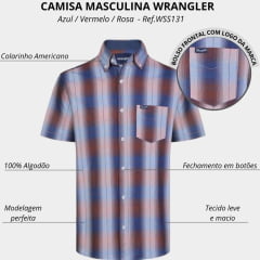 Camisa Masculina Wrangler Tricoline Xadrez Azul Ref.WSS131