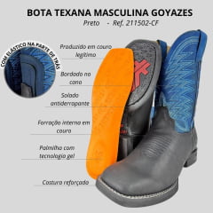 Bota Texana Masculina Goyazes Preto Chamoa Azul Ref.211502CF