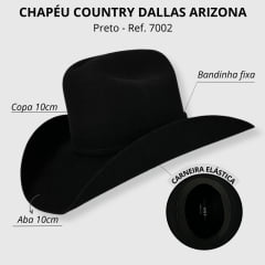 Chapéu Country Unissex Dallas Arizona Preto - Ref. 7002