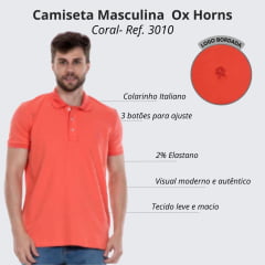 Camiseta Polo Masculina Ox Horns Manga Curta Coral Ref: 3010
