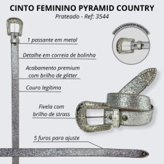 Cinto Feminino Pyramid Country Prata com Glitter - Ref.3535