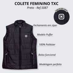 Colete Feminino TXC Extra Puffer Preto - Ref. 5087